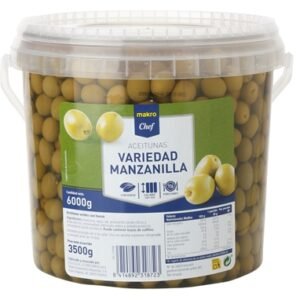 Makro Chef Aceitunas Verdes Manzanilla con Sabor Natural, con hueso calibre 180-260, Cubo 3500Gnd (5000 G)